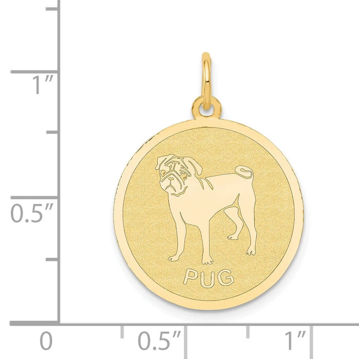 14k Yellow Gold Polished Finish Flat Back Pug Dog Engravable Disc Round Shape Charm Pendant