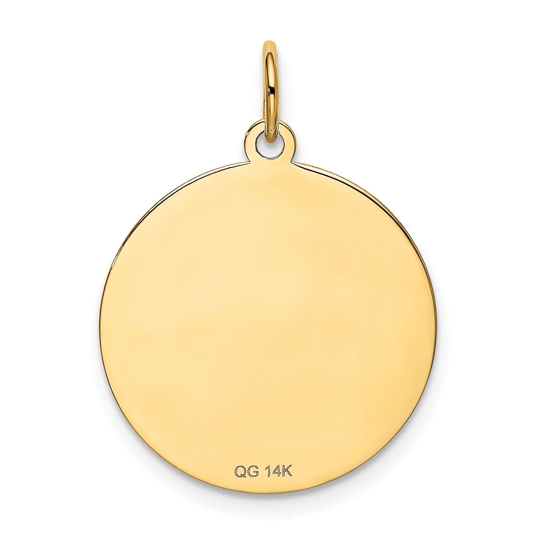 14k Yellow Gold Polished Finish Flat Back Pug Dog Engravable Disc Round Shape Charm Pendant