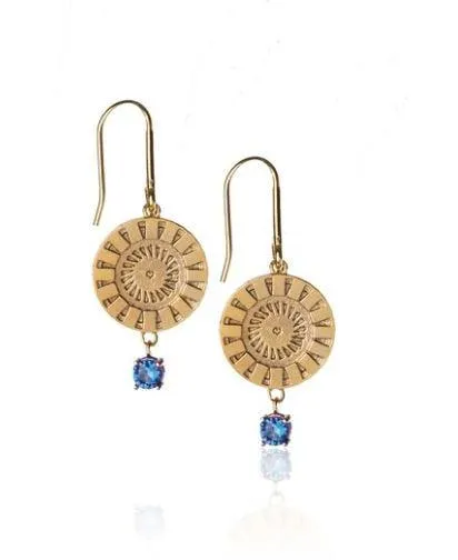 18k Gold Filled Coin Charm Sapphire Earrings