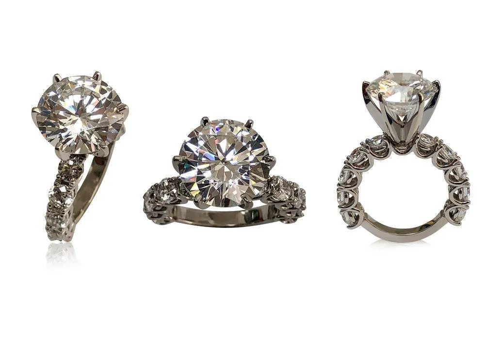 6 Carat Round CZ Engagement Ring with .25 Sides Each