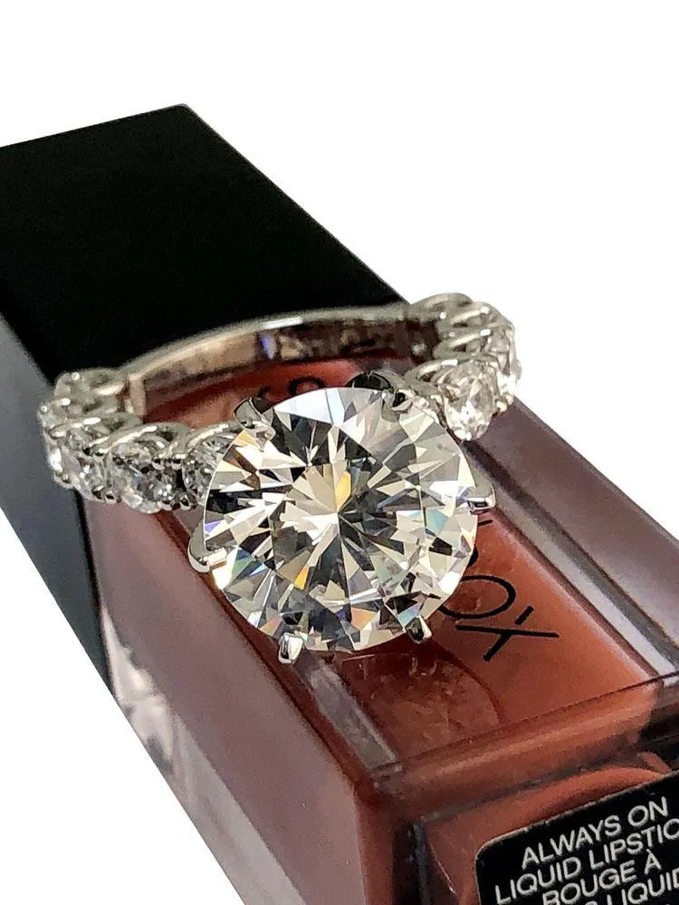 6 Carat Round CZ Engagement Ring with .25 Sides Each