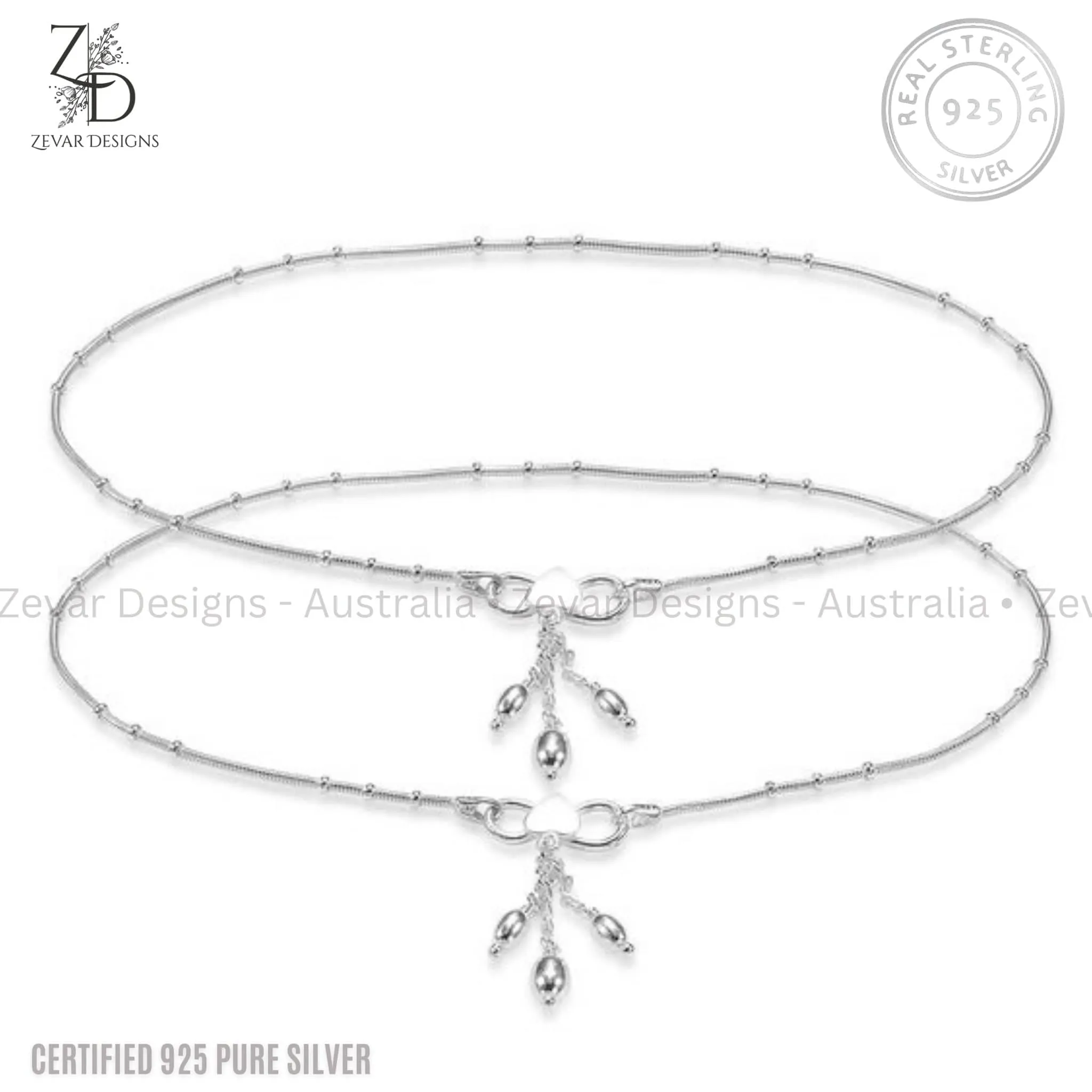 925 Sterling Silver Modern Anklets Pair