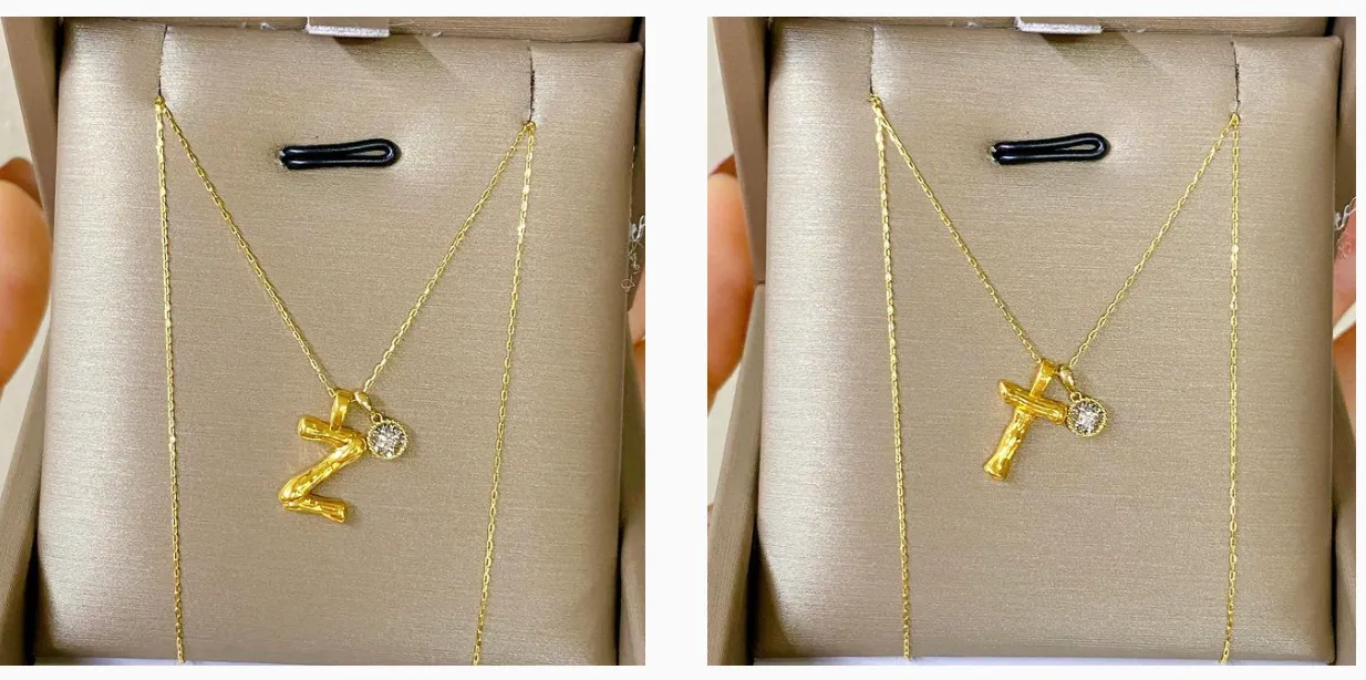 A-Z Bamboo Letter Pendant 18K Gold
