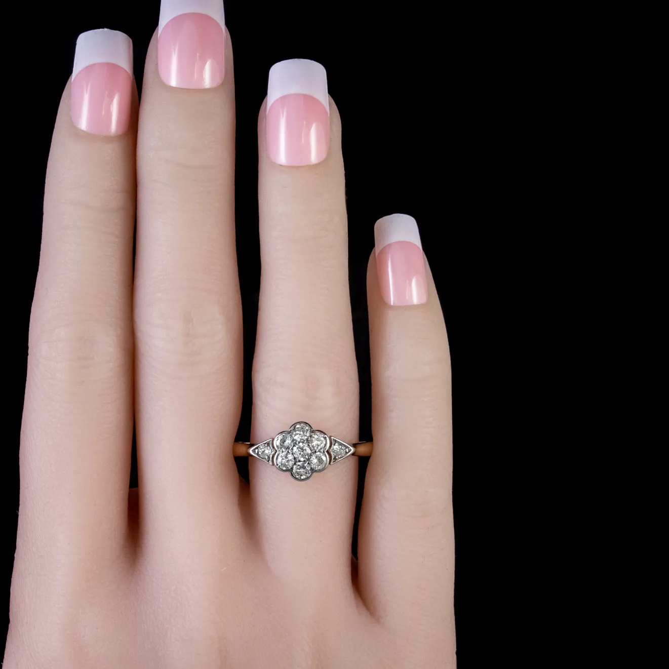Antique Old Cut Diamond Flower Cluster Ring 18Ct Gold Circa 1918