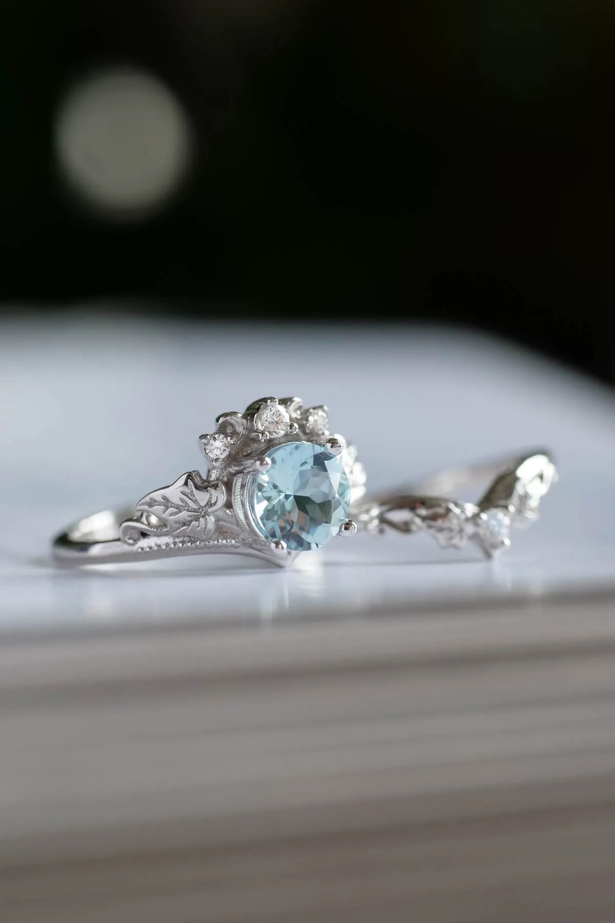Aquamarine engagement ring, gold promise ring with diamonds / Ariadne