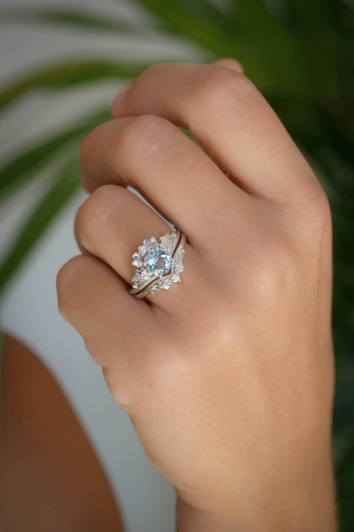 Aquamarine engagement ring, gold promise ring with diamonds / Ariadne