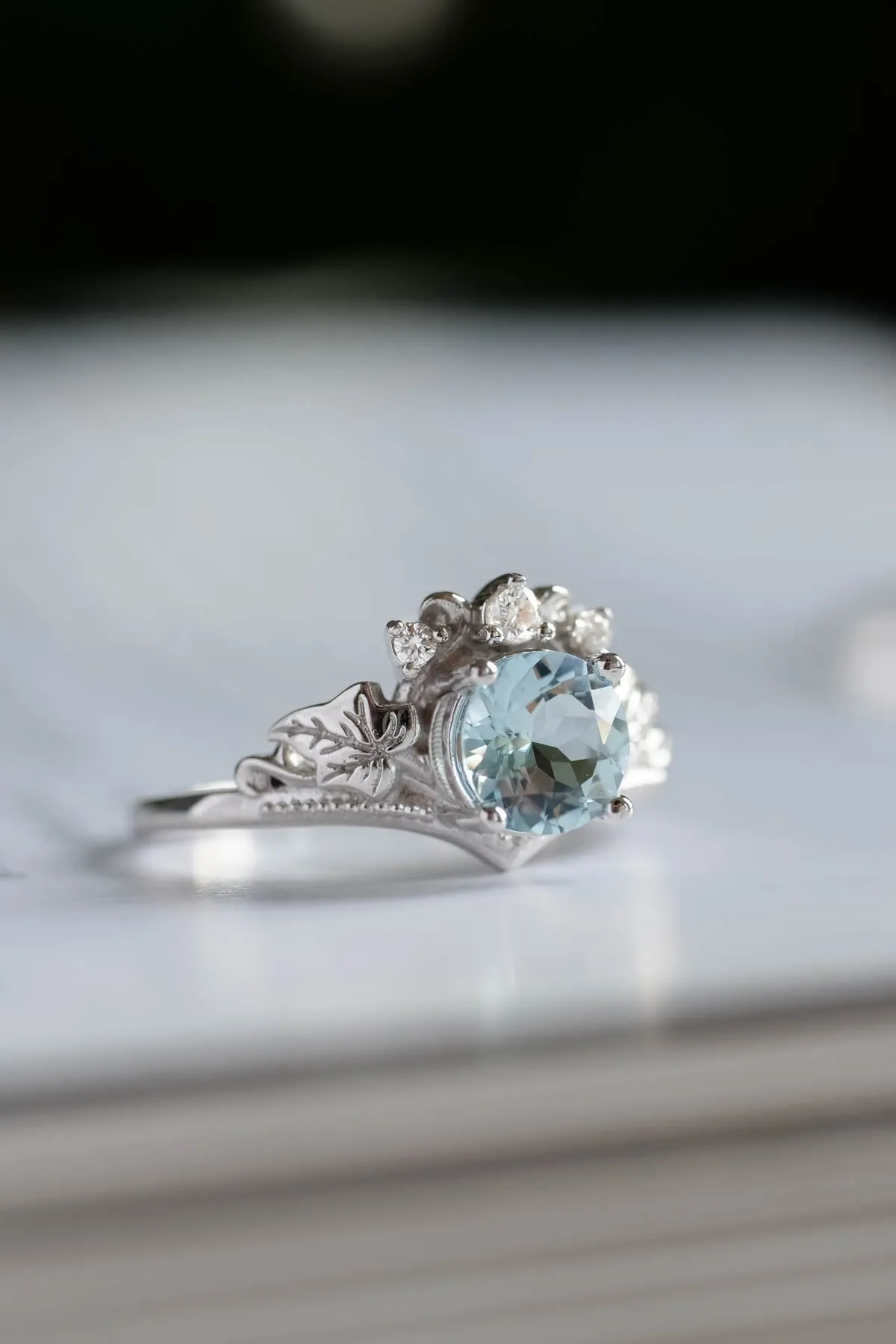 Aquamarine engagement ring, gold promise ring with diamonds / Ariadne