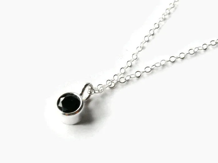 Black CZ solitaire necklace • Layering Necklace Sterling silver