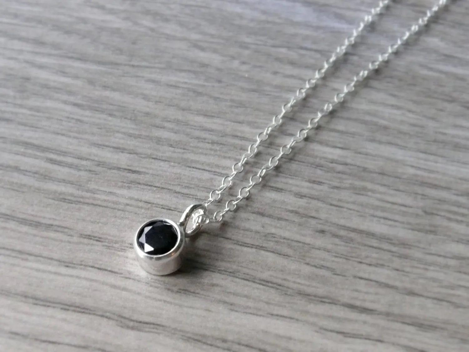 Black CZ solitaire necklace • Layering Necklace Sterling silver