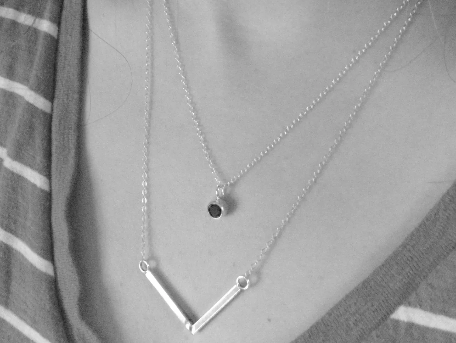 Black CZ solitaire necklace • Layering Necklace Sterling silver