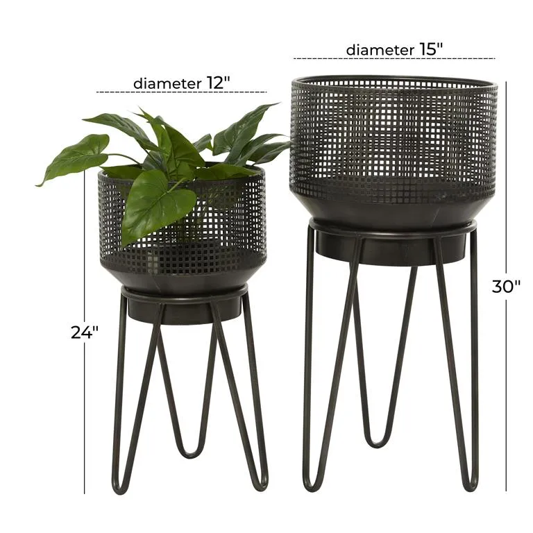 BLACK METAL INDOOR OUTDOOR PLANTER WITH REMOVABLE STAND