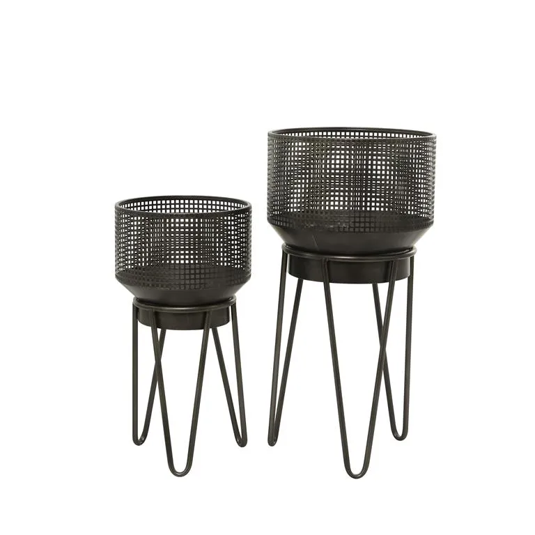 BLACK METAL INDOOR OUTDOOR PLANTER WITH REMOVABLE STAND