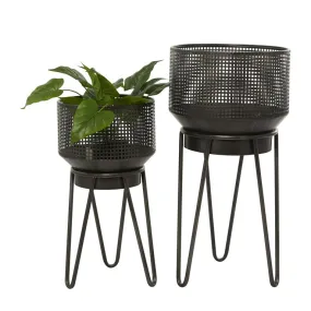 BLACK METAL INDOOR OUTDOOR PLANTER WITH REMOVABLE STAND