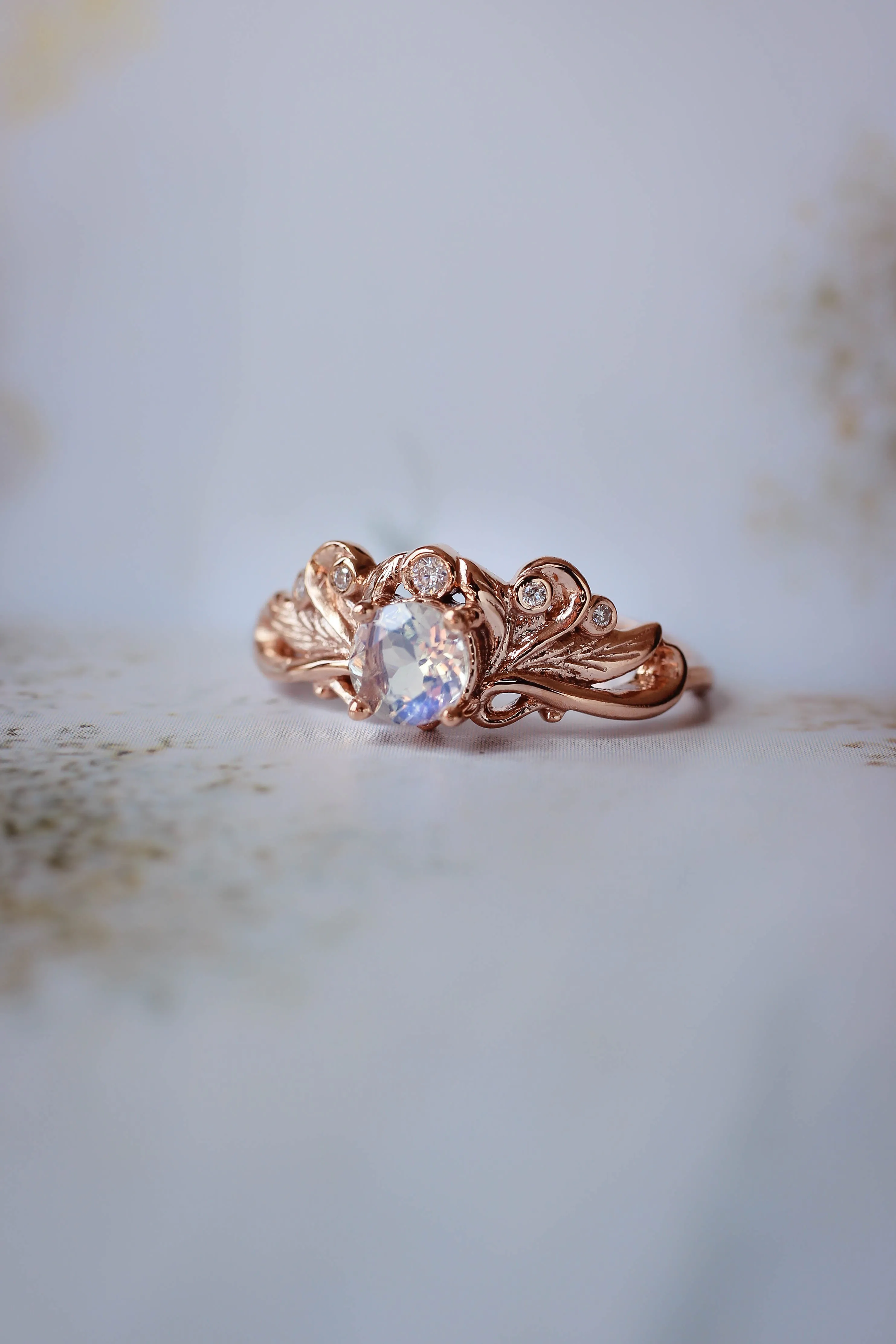 Blue moonstone vintage style bridal ring set / Damariss