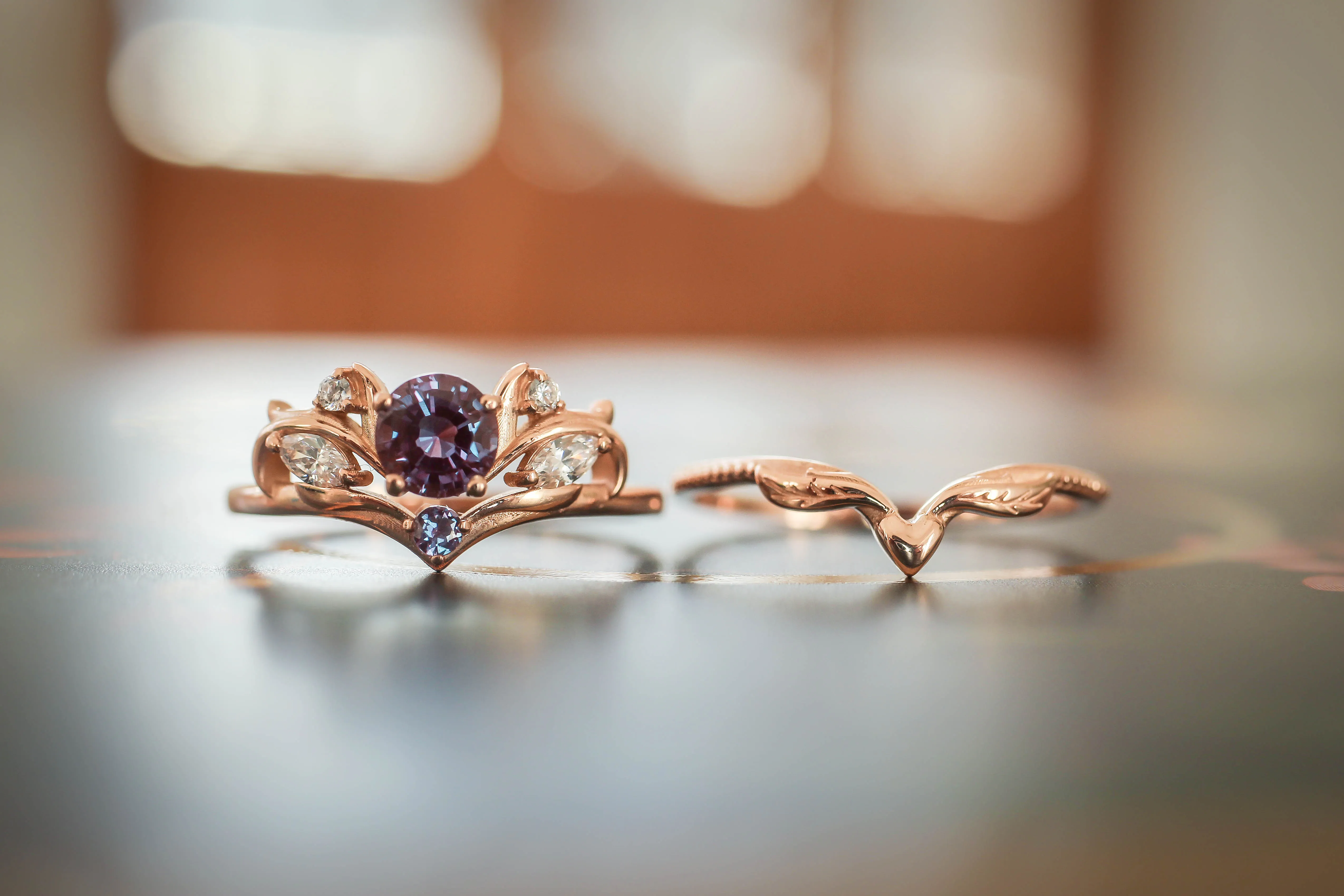 Bridal ring set with alexandrite / Swanlake