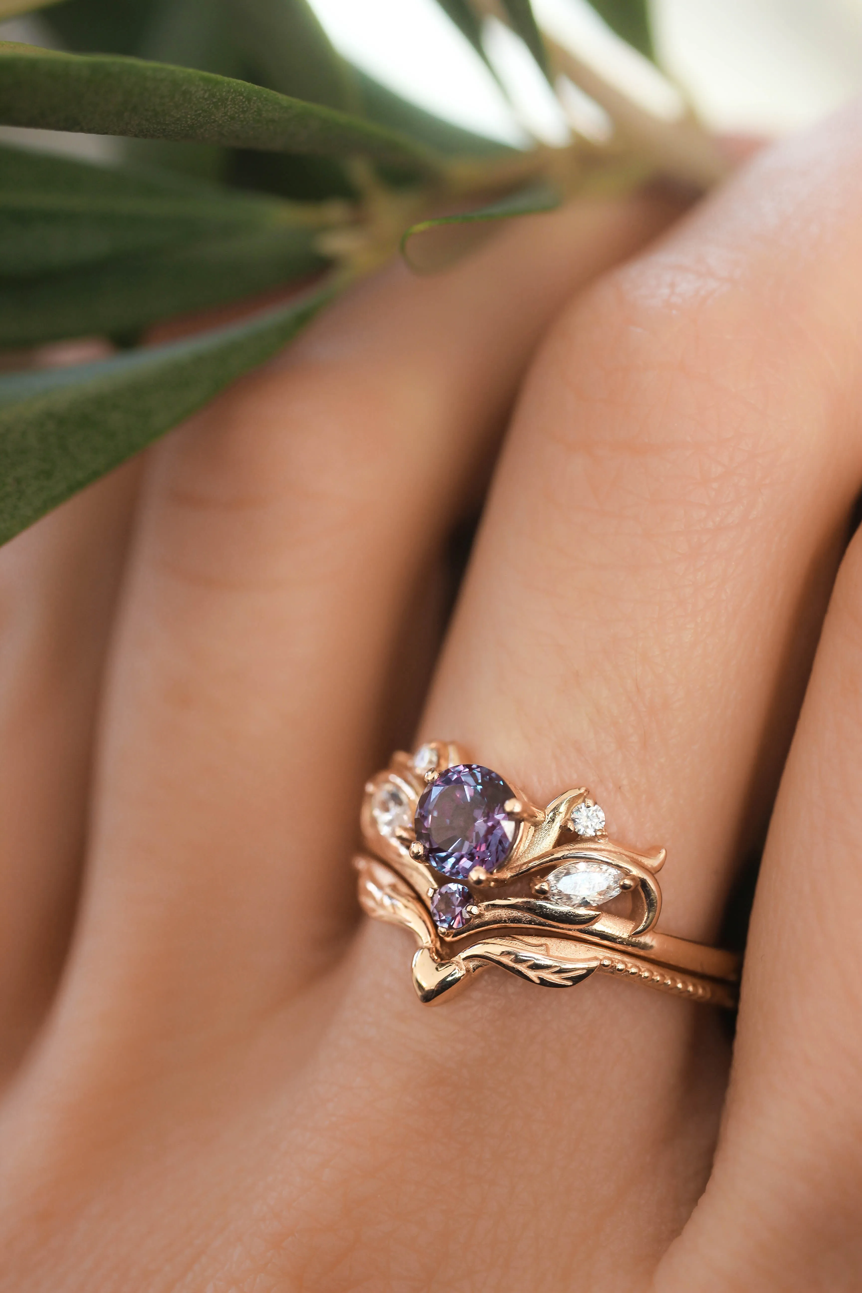 Bridal ring set with alexandrite / Swanlake