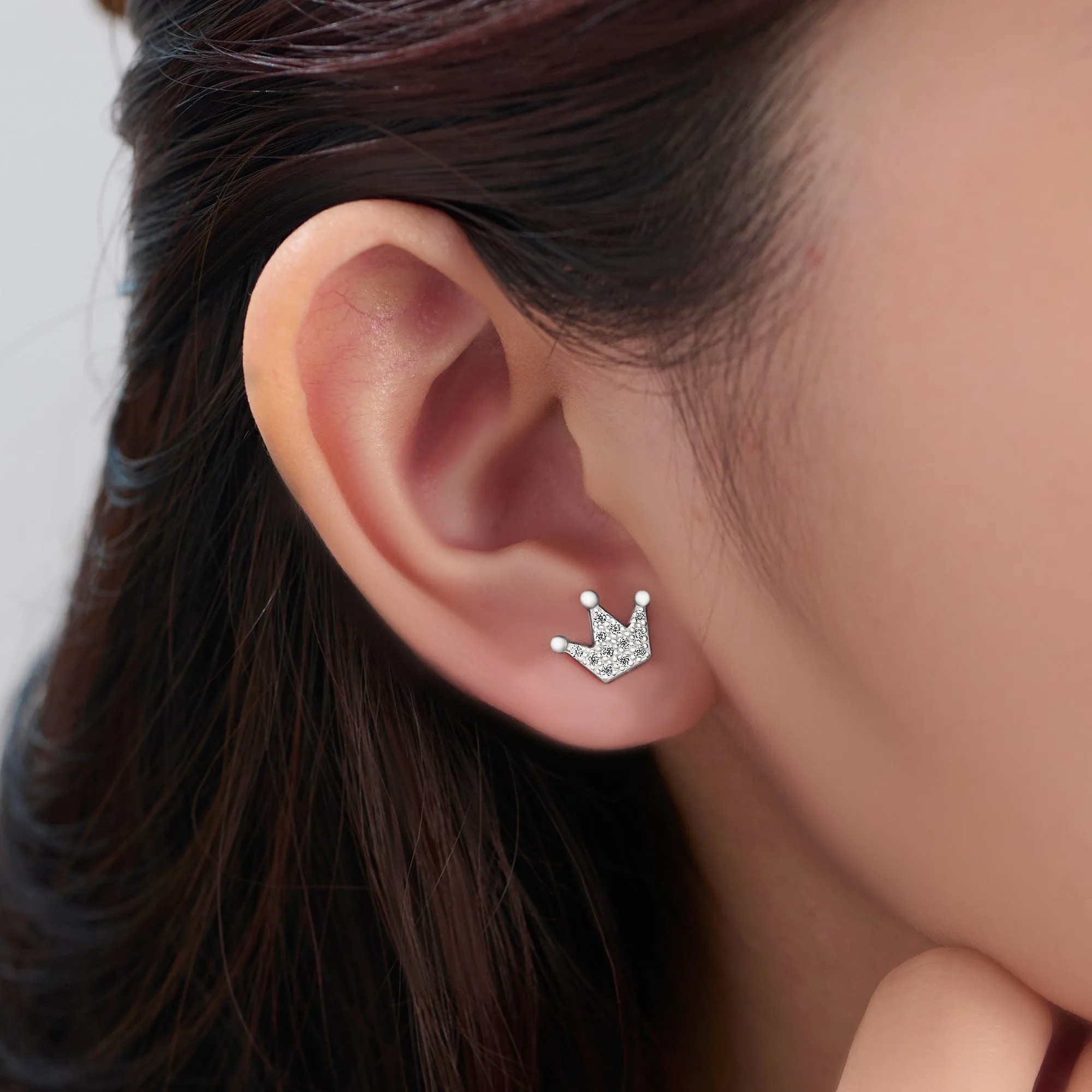 Cubic Zirconia Crown Earrings Studs Sterling Silver