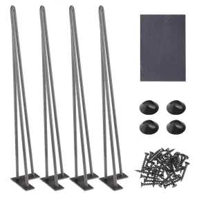DIY 28 Inch Hairpin Legs, Set(4), 3-Rod, Raw Steel