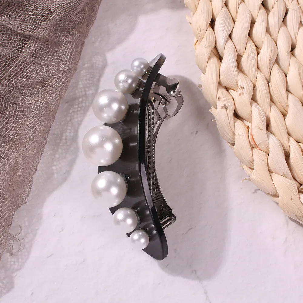 Elegant Imitation Pearl Black Hairpin Hair Clip