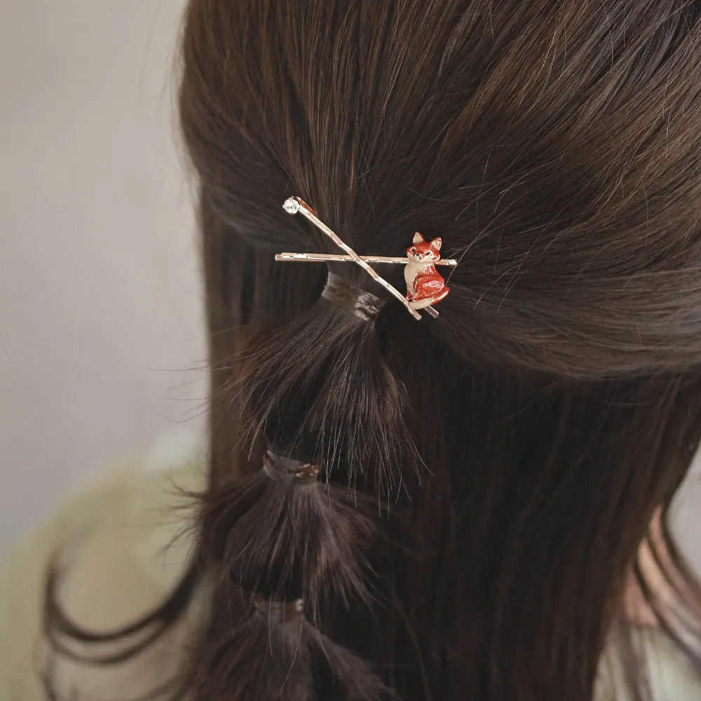 Fluffy Fox Hairpin Set