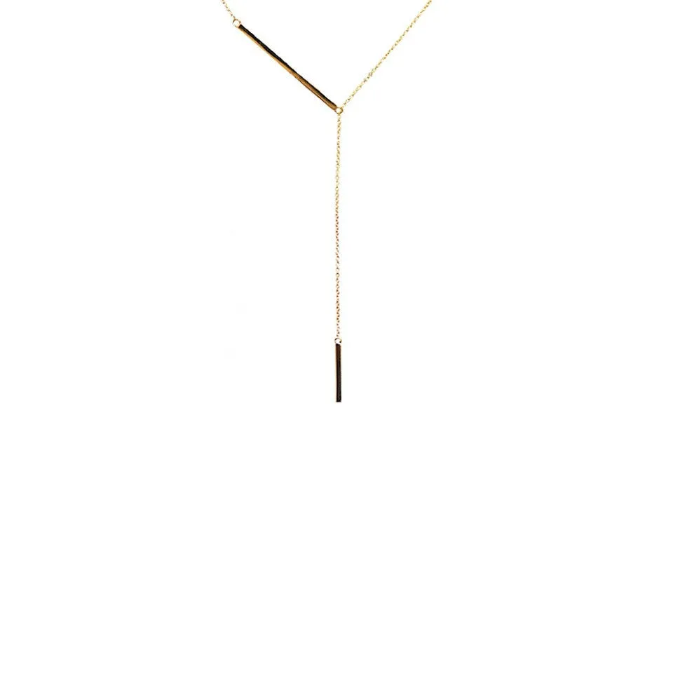 Gold-Dipped Bar Pendant Y Lariat Necklace 18 inch