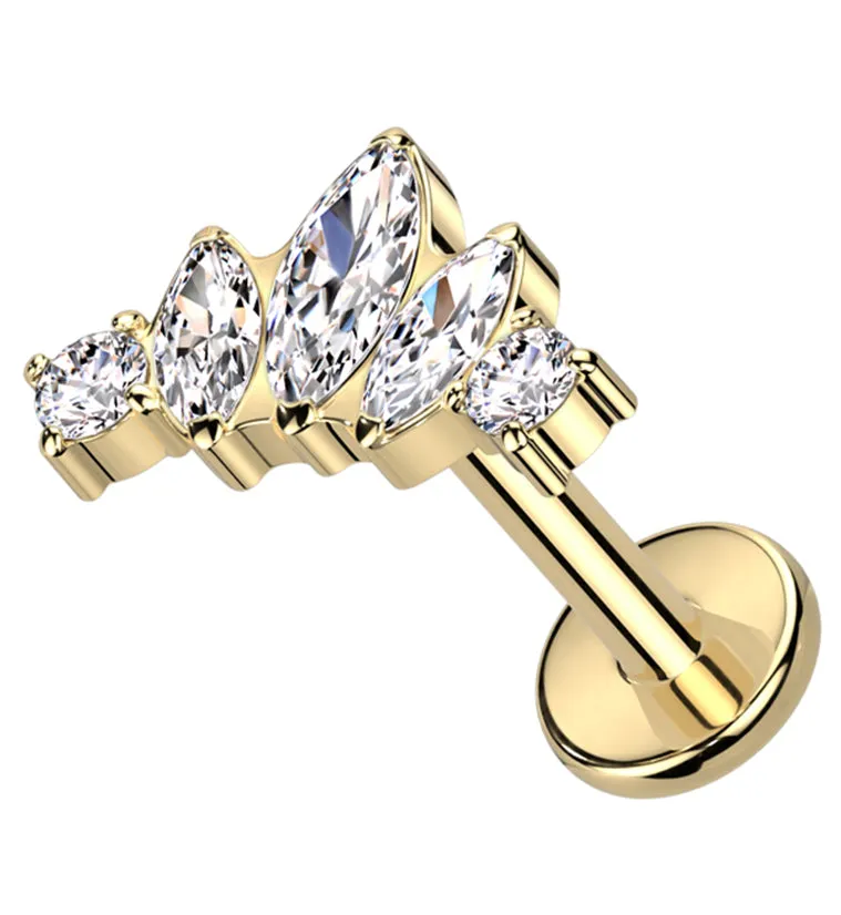 Gold PVD Coronal Clear CZ Internally Threaded Titanium Labret