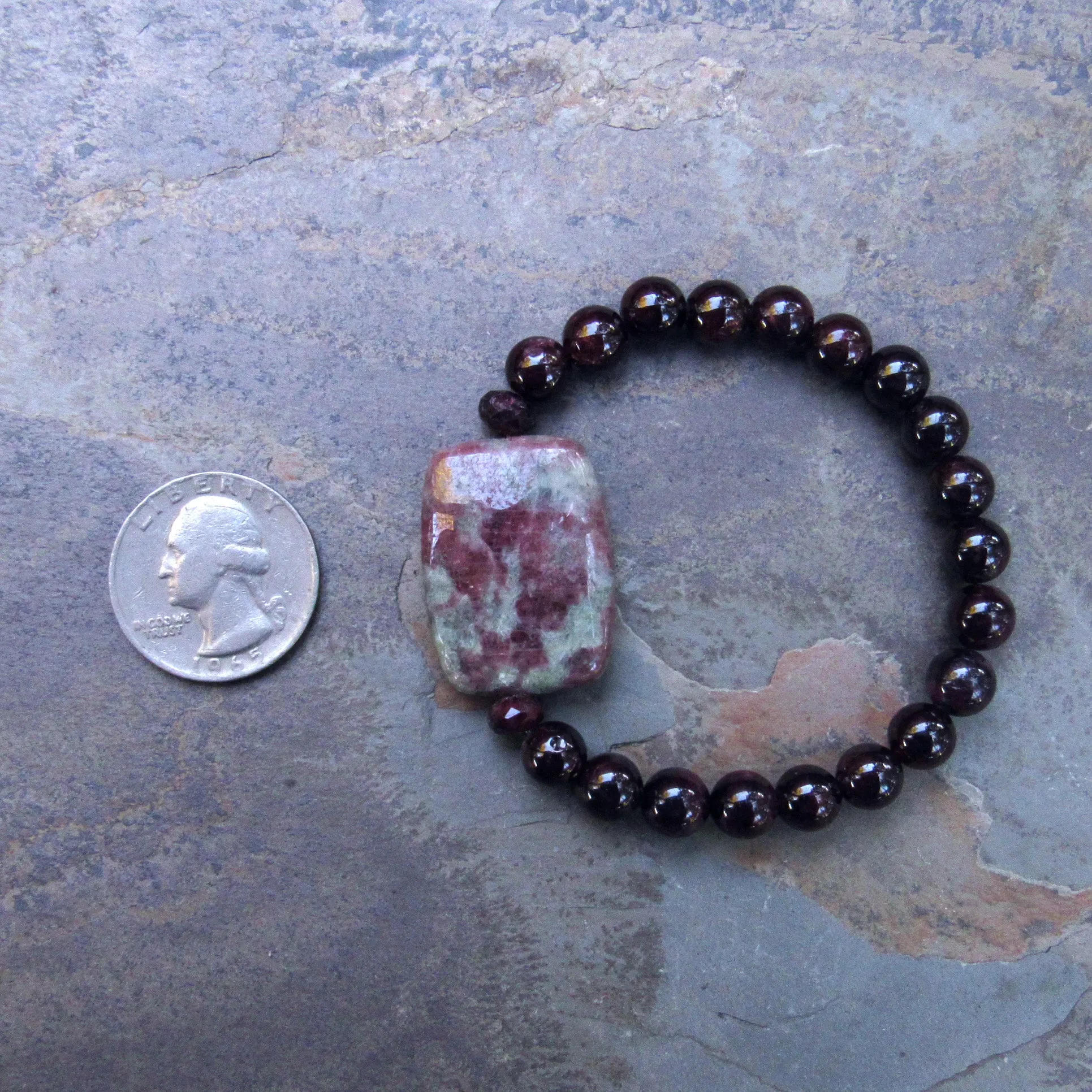 Green and Red Garnet with Garnets Gemstone Stretch Bracelets