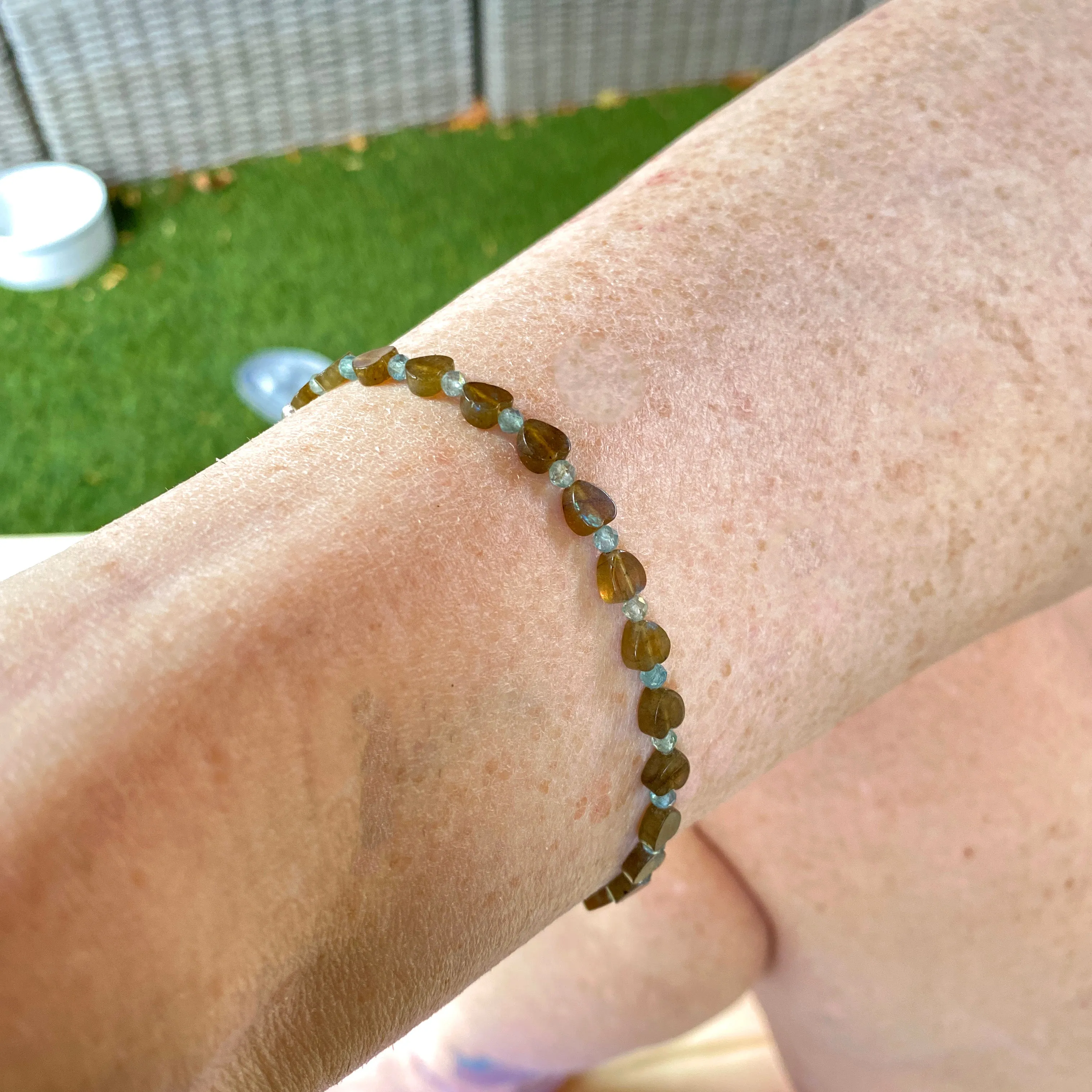 Labradorite heart & Blue Apatite Gemstone w/ Sterling Silver Anklet