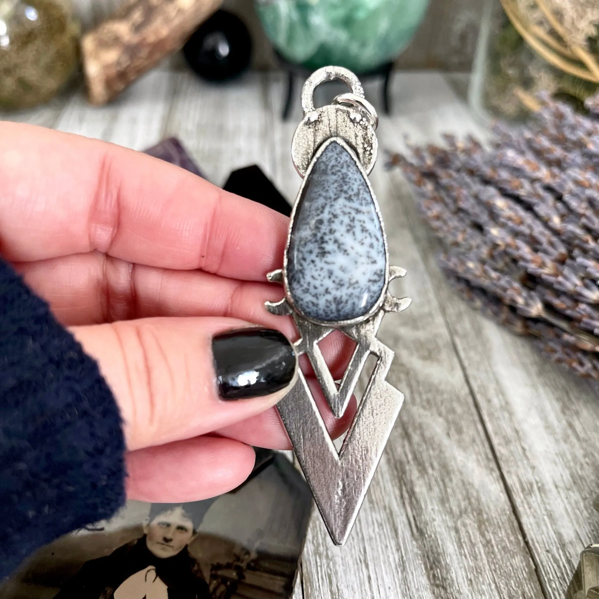 Moss & Moon Collection - Dendritic Agate Statement Necklace set in Fine Silver / One of a Kind - by Foxlark