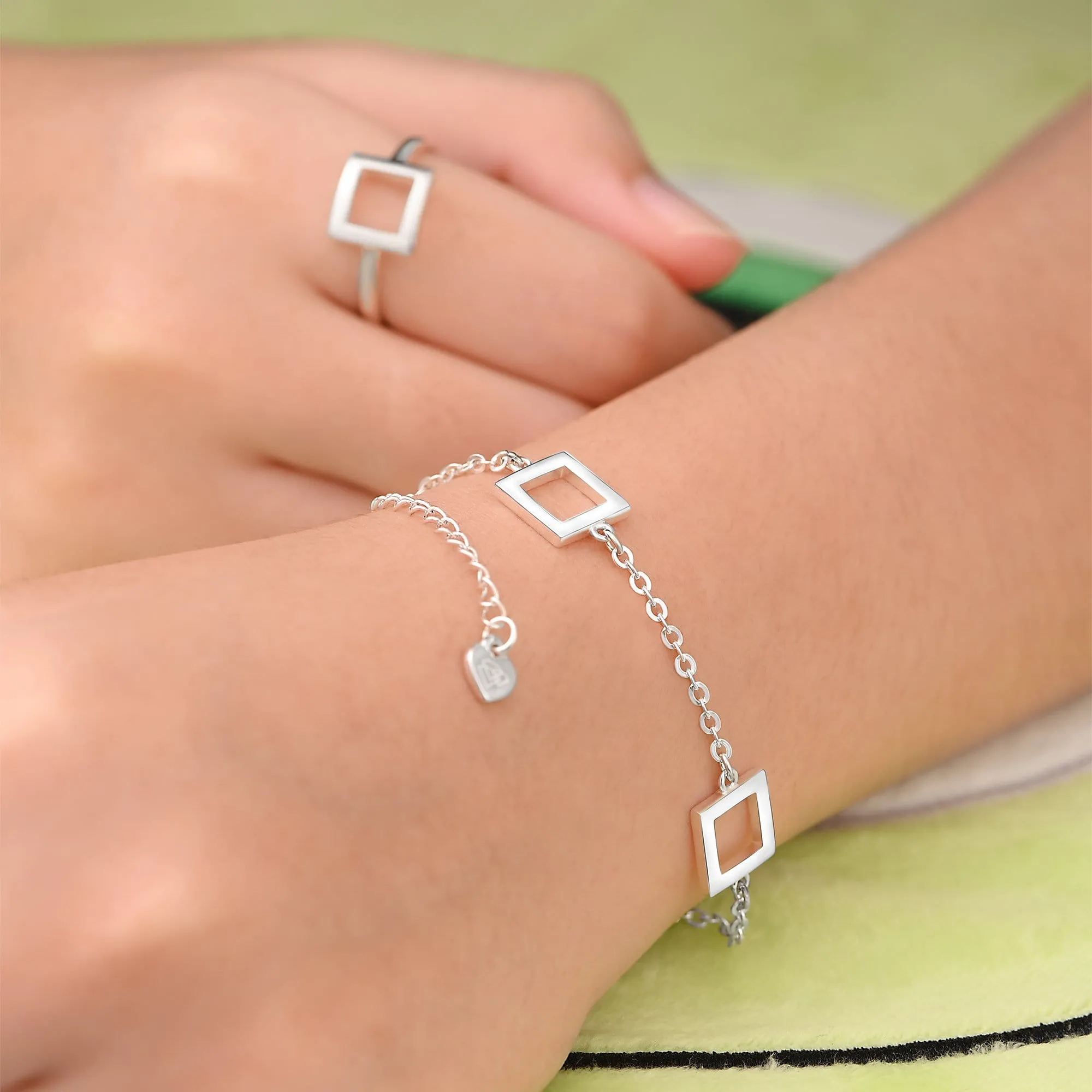 Open Square Sterling Silver Bracelets Charms