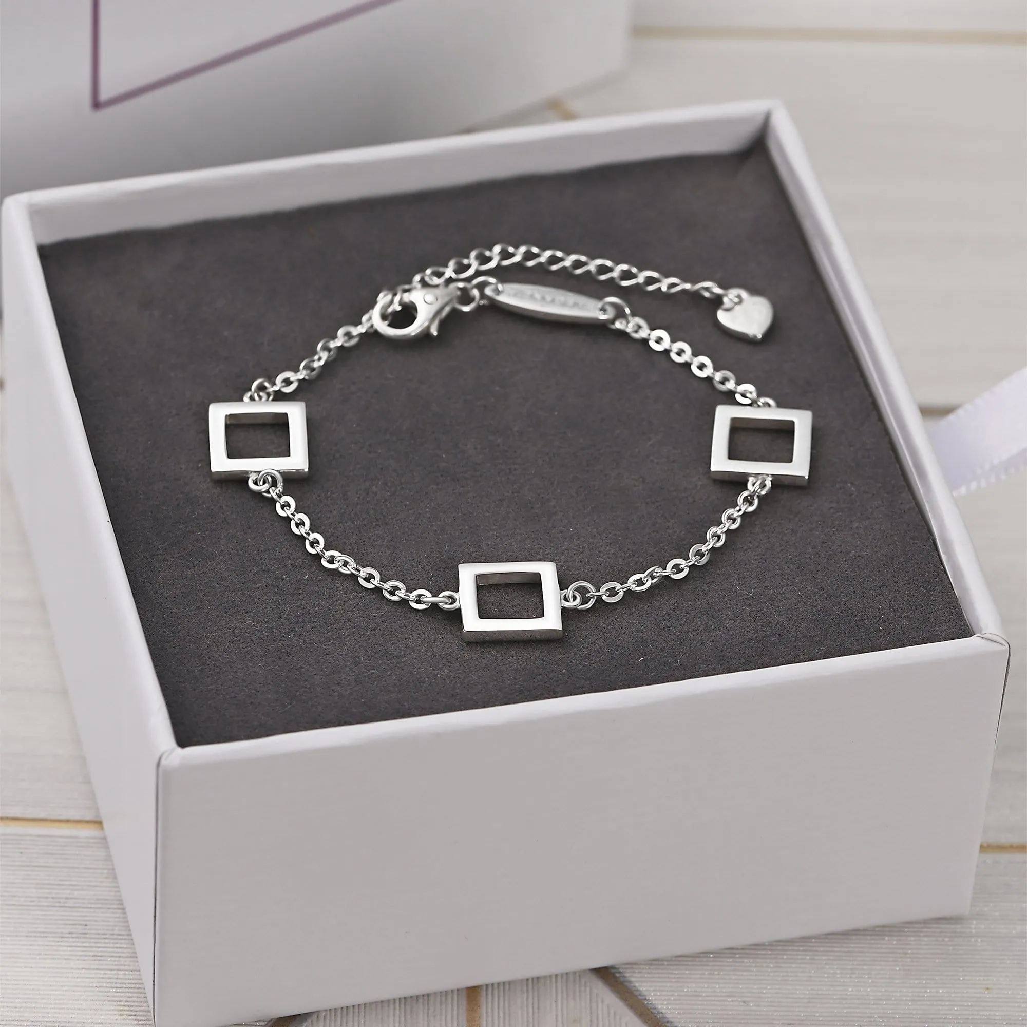 Open Square Sterling Silver Bracelets Charms