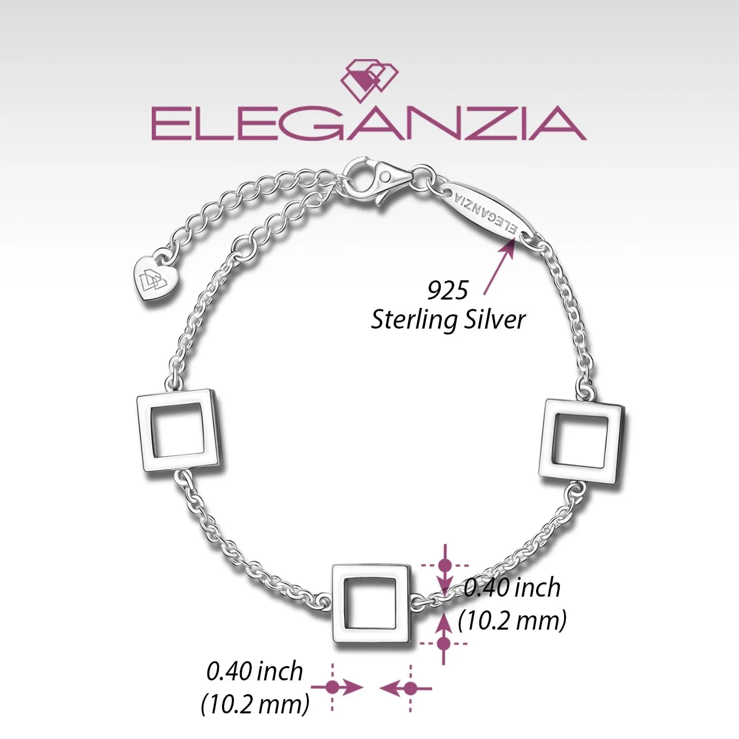 Open Square Sterling Silver Bracelets Charms