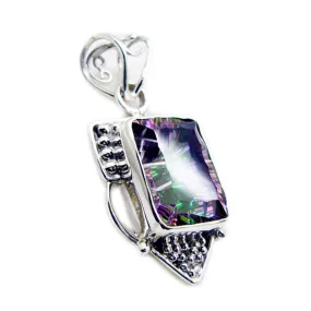Riyo Attractive Gemstone Octagon Faceted Multi Color Mystic Quartz 1184 Sterling Silver Pendant Gift For Girlfriend