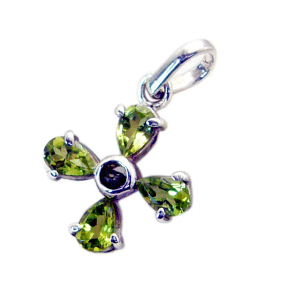 Riyo Beaut Gems Pear Faceted Green Peridot Silver Pendant Gift For Engagement