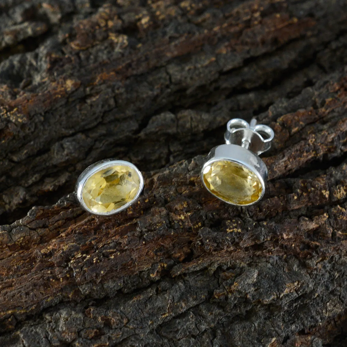 Riyo Bewitching Sterling Silver Earring For Damsel Citrine Earring Bezel Setting Yellow Earring Stud Earring