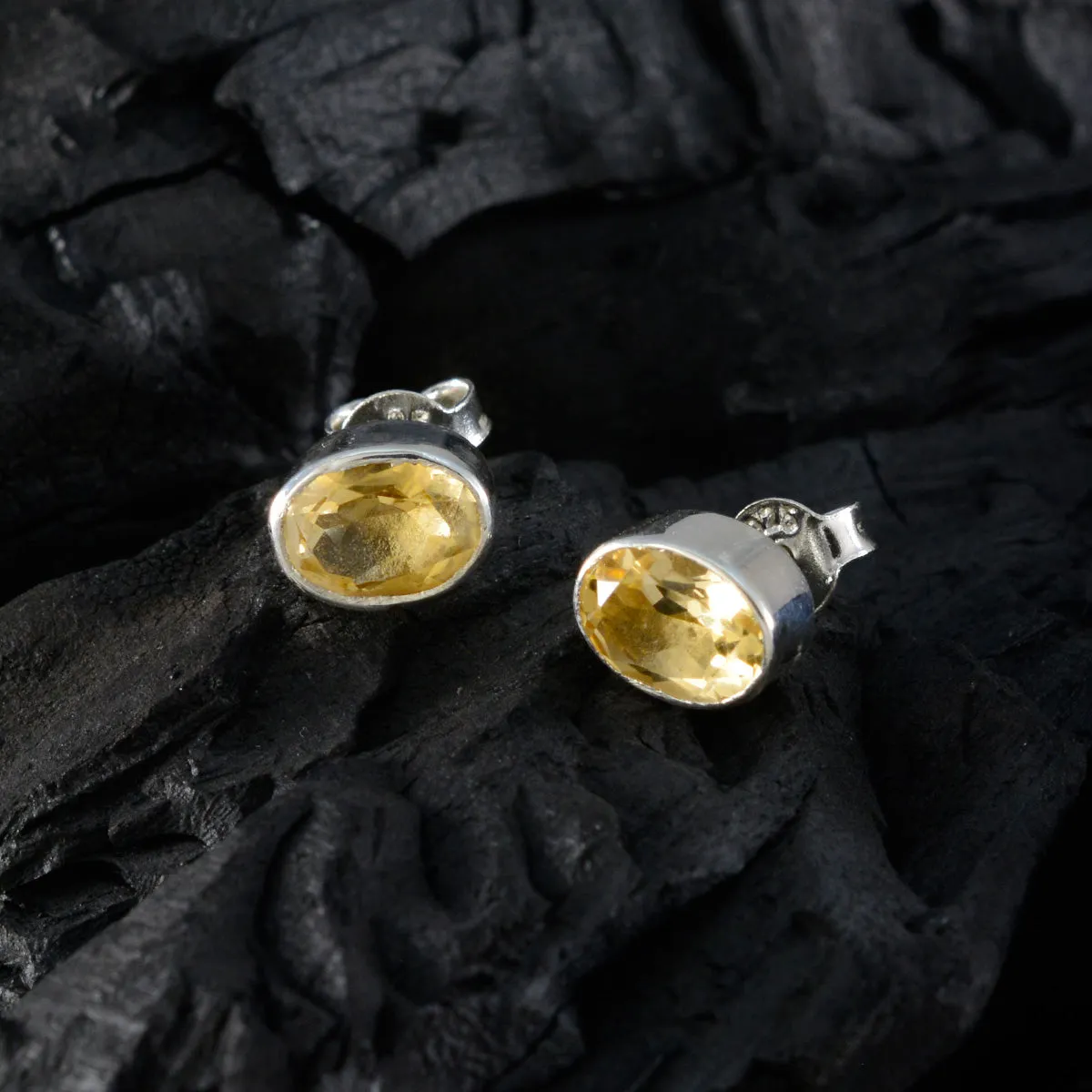 Riyo Bewitching Sterling Silver Earring For Damsel Citrine Earring Bezel Setting Yellow Earring Stud Earring