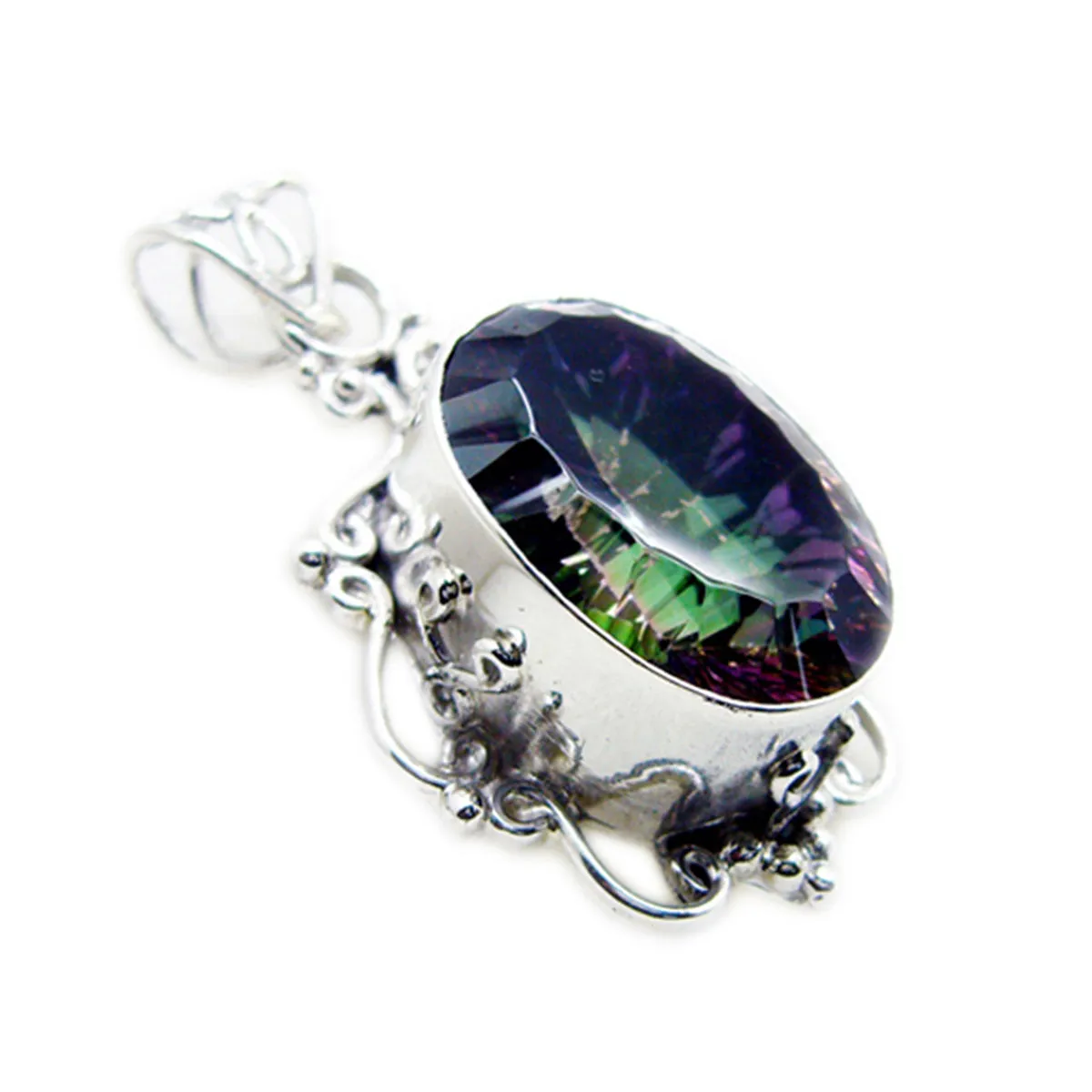 Riyo Elegant Gems Oval Faceted Multi Color Mystic Quartz Solid Silver Pendant Gift For Easter Sunday