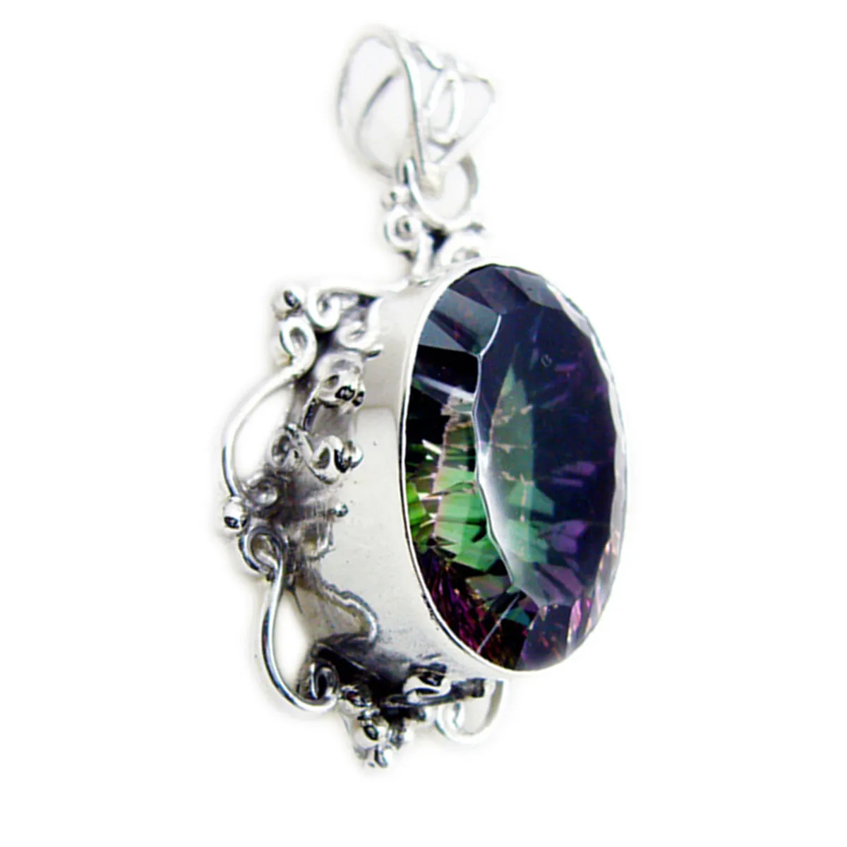 Riyo Elegant Gems Oval Faceted Multi Color Mystic Quartz Solid Silver Pendant Gift For Easter Sunday