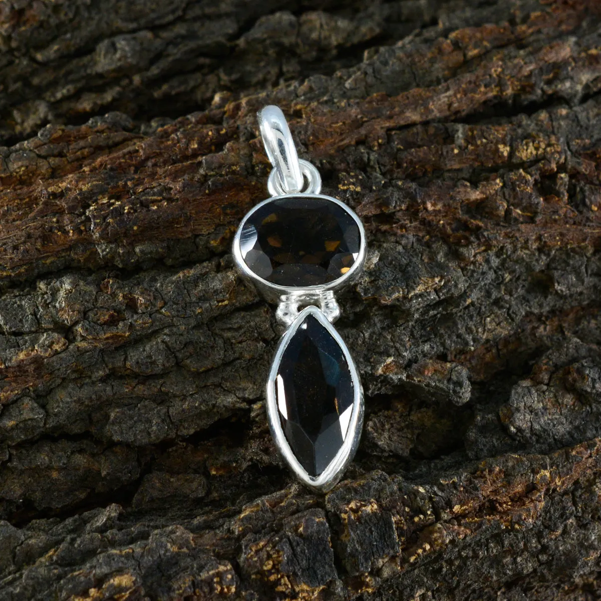 Riyo Fanciable Gemstone Multi Faceted Brown Smoky Quartz 1098 Sterling Silver Pendant Gift For Good Friday
