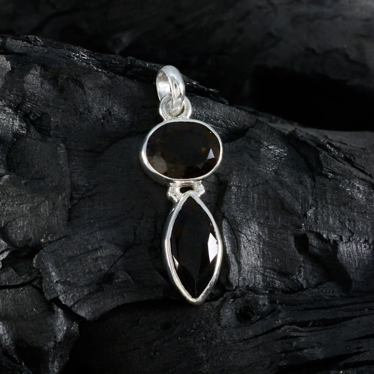 Riyo Fanciable Gemstone Multi Faceted Brown Smoky Quartz 1098 Sterling Silver Pendant Gift For Good Friday