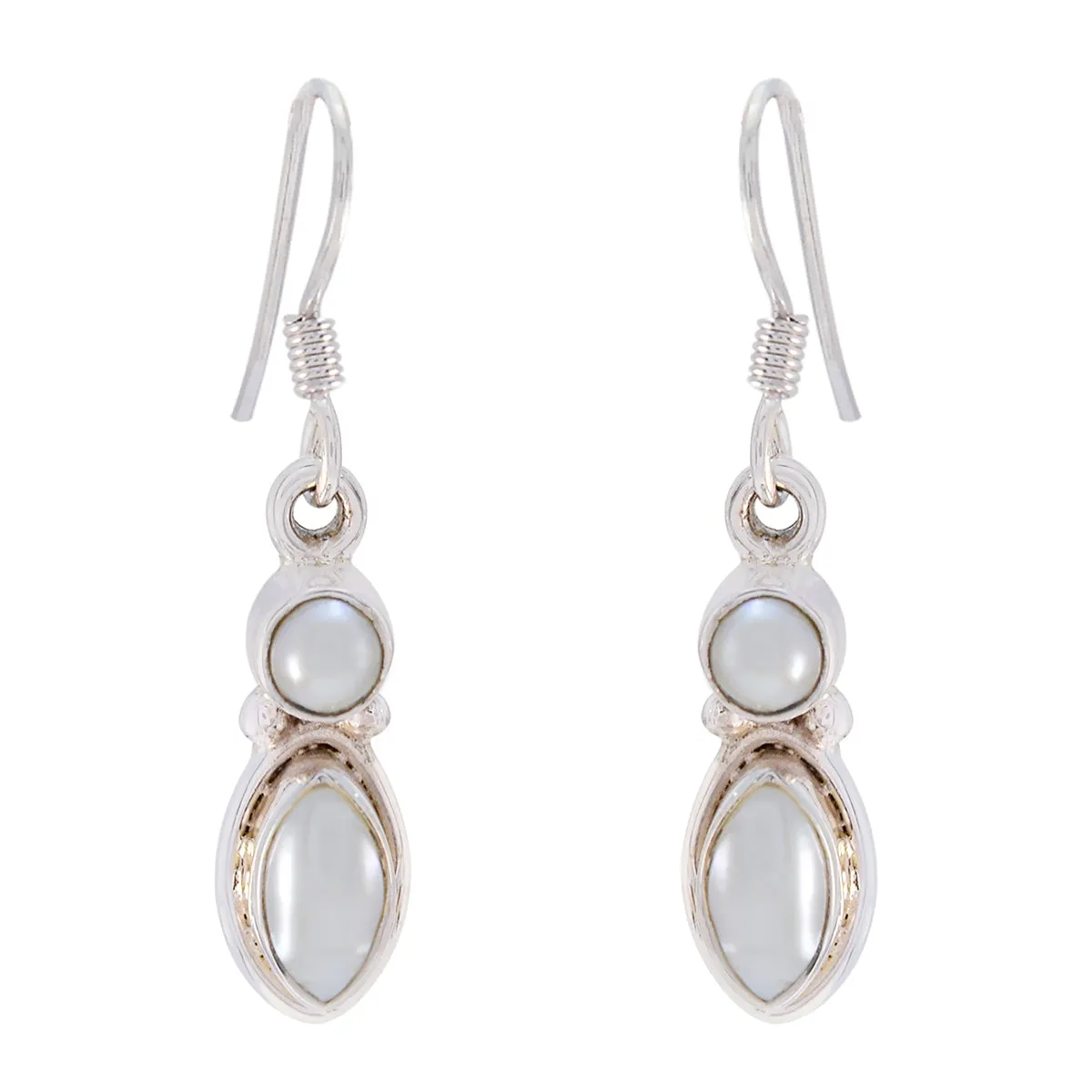 Riyo Genuine Gems multi shape Cabochon White Peral Silver Earrings gift for mother's day