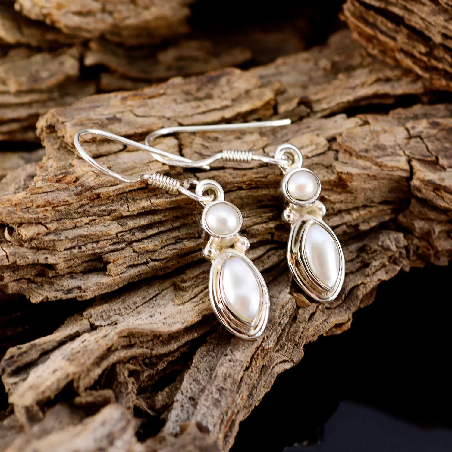 Riyo Genuine Gems multi shape Cabochon White Peral Silver Earrings gift for mother's day