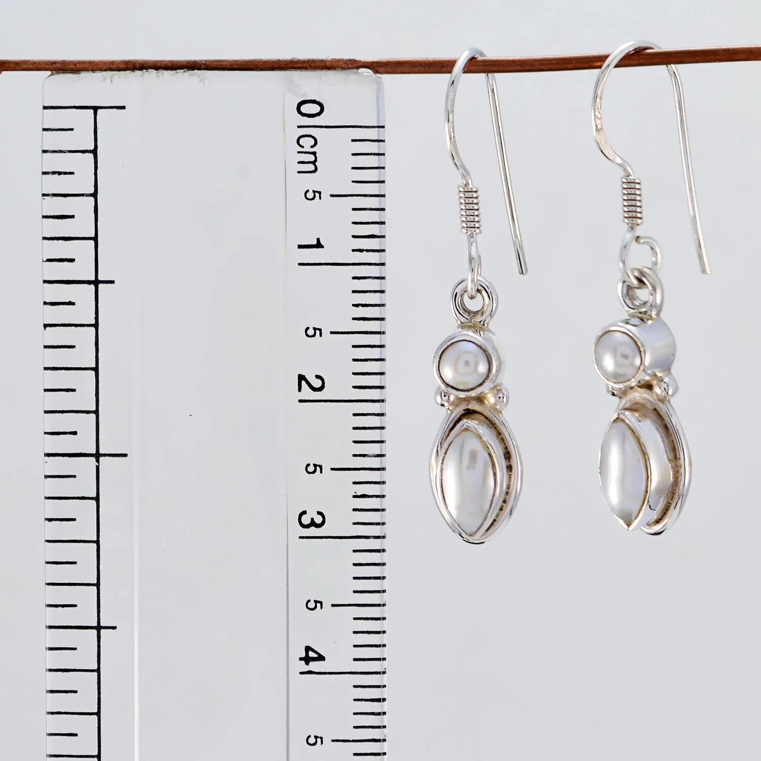 Riyo Genuine Gems multi shape Cabochon White Peral Silver Earrings gift for mother's day