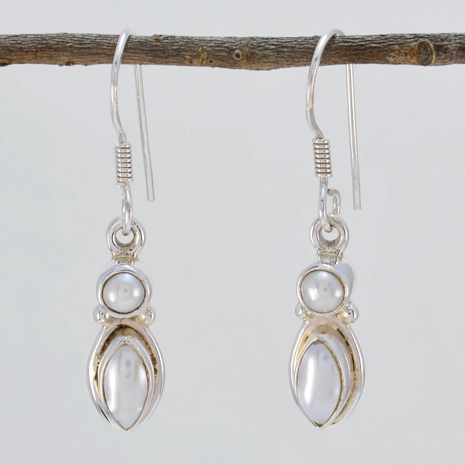 Riyo Genuine Gems multi shape Cabochon White Peral Silver Earrings gift for mother's day