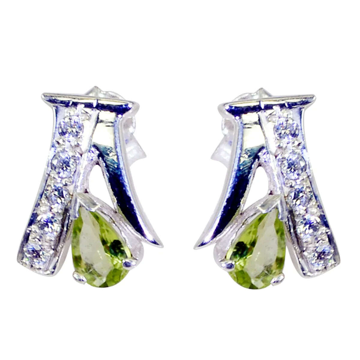 Riyo Genuine Gems multi shape Faceted Green Peridot Silver Earrings labour day gift