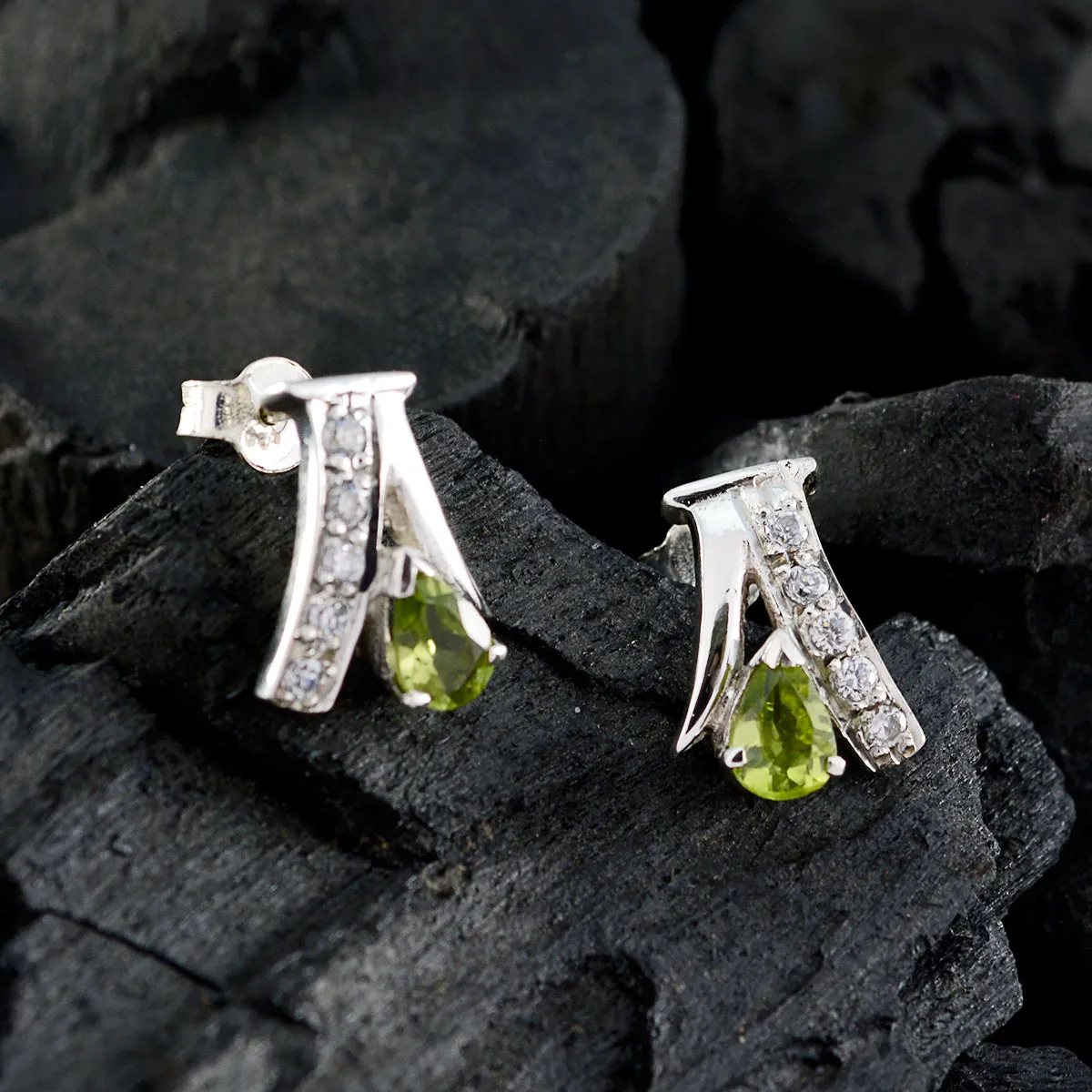 Riyo Genuine Gems multi shape Faceted Green Peridot Silver Earrings labour day gift