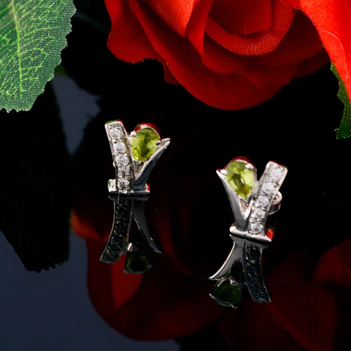 Riyo Genuine Gems multi shape Faceted Green Peridot Silver Earrings labour day gift
