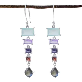 Riyo Genuine Gems multi shape Faceted Multi Multi Stone Silver Earrings gift for christmas day