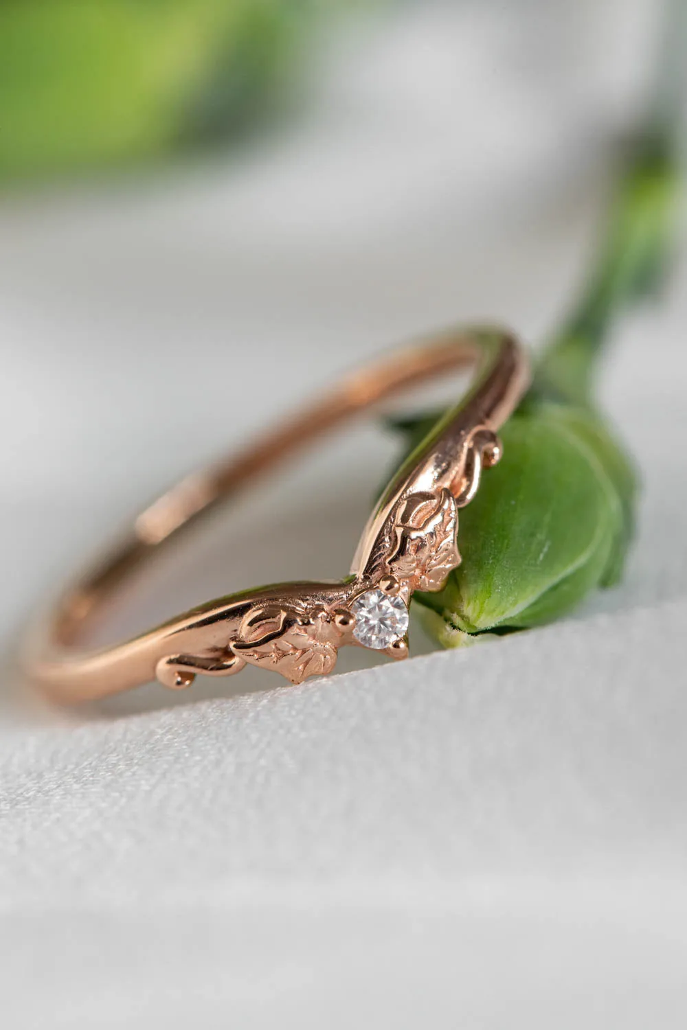 Rose cut salt and pepper diamond bridal ring set, nature inspired rose gold engagement and wedding rings / Ariadne