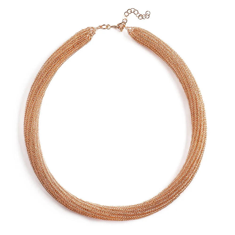 Rose Gold tube necklace , double knitted tube made of rose gold filled